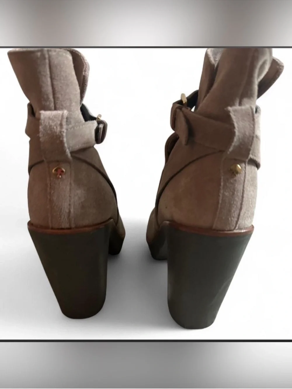 kate spade Gray Suede Buckle Ankle Boot with Block Heel
